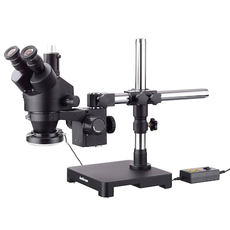 Amscope 3.5X-90X Trinocular Stereo Zoom Microscope, Single-Arm Boom Stand, 144 Adjustable LED Ring Light SM-3TZ-144A-B
